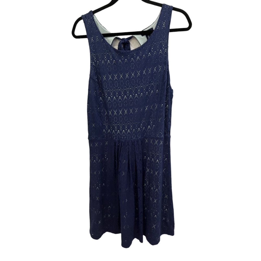 𝅺gap Navy Blue Lace Sleeveless Open Back Elastic Waist Dress Size Large